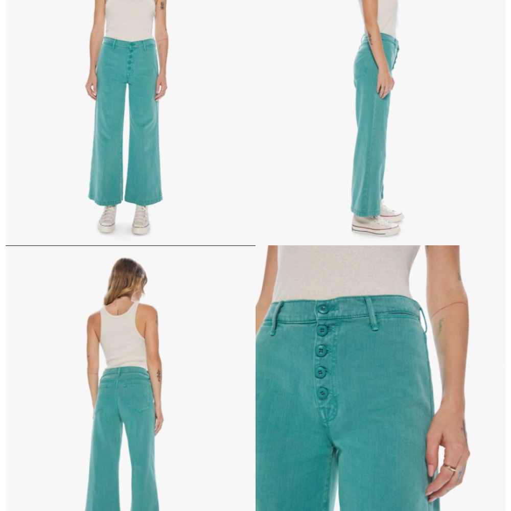 Mother The Pixie Swooner Roller Flood Turquoise Button-Up Jeans